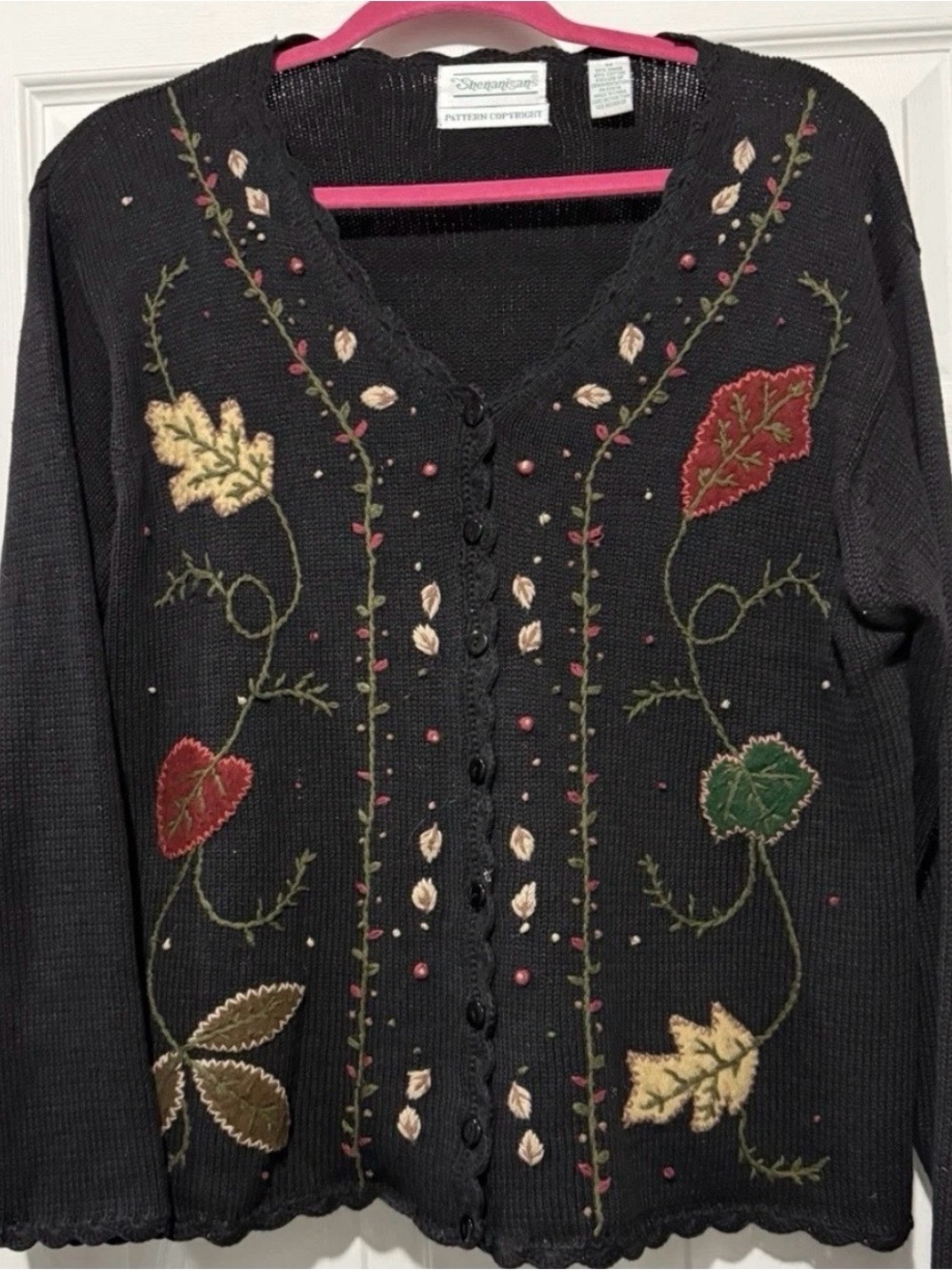 VTG Shenanigans Embroidered Beaded Button Cardigan Fall Theme